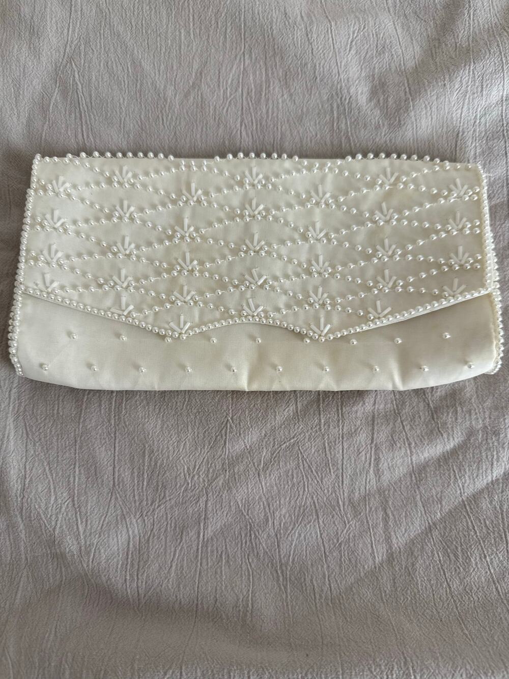 Vintage La Regale Ivory Pearl Beaded Evening Clutch Bridal Wedding Purse